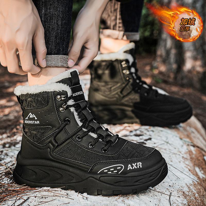 Ботинки для снега мужские зимние уличные бархатные утолщенные теплые северо-восточные большие хлопковые ботинки мужские высокие ботинки на толстой подошве нескользящие ботинки прилив