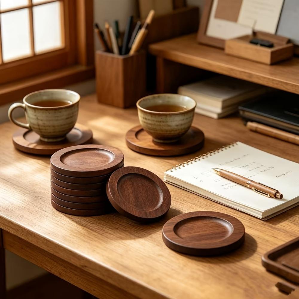 Heat Resistant Insulated Heat Cup Mat With Holder Tea Cup Mat Bamboo Coaster Set Dining Table