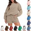 Women's Fashion Sportswear Casual Long-Sleeved Pullover Sweatshirt Drawstring Shorts Set