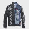 2024 Men's Spring Black Patchwork Printed Denim Cardigan Vest