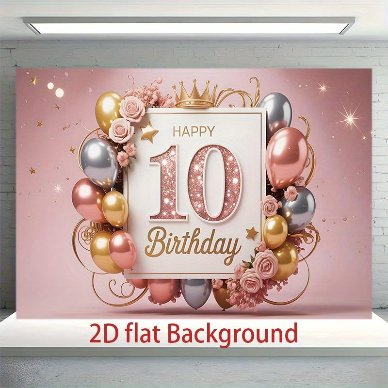 1pc Birthday 10th Glitter Balloon Elegant Hanging Banner Golden Polyester