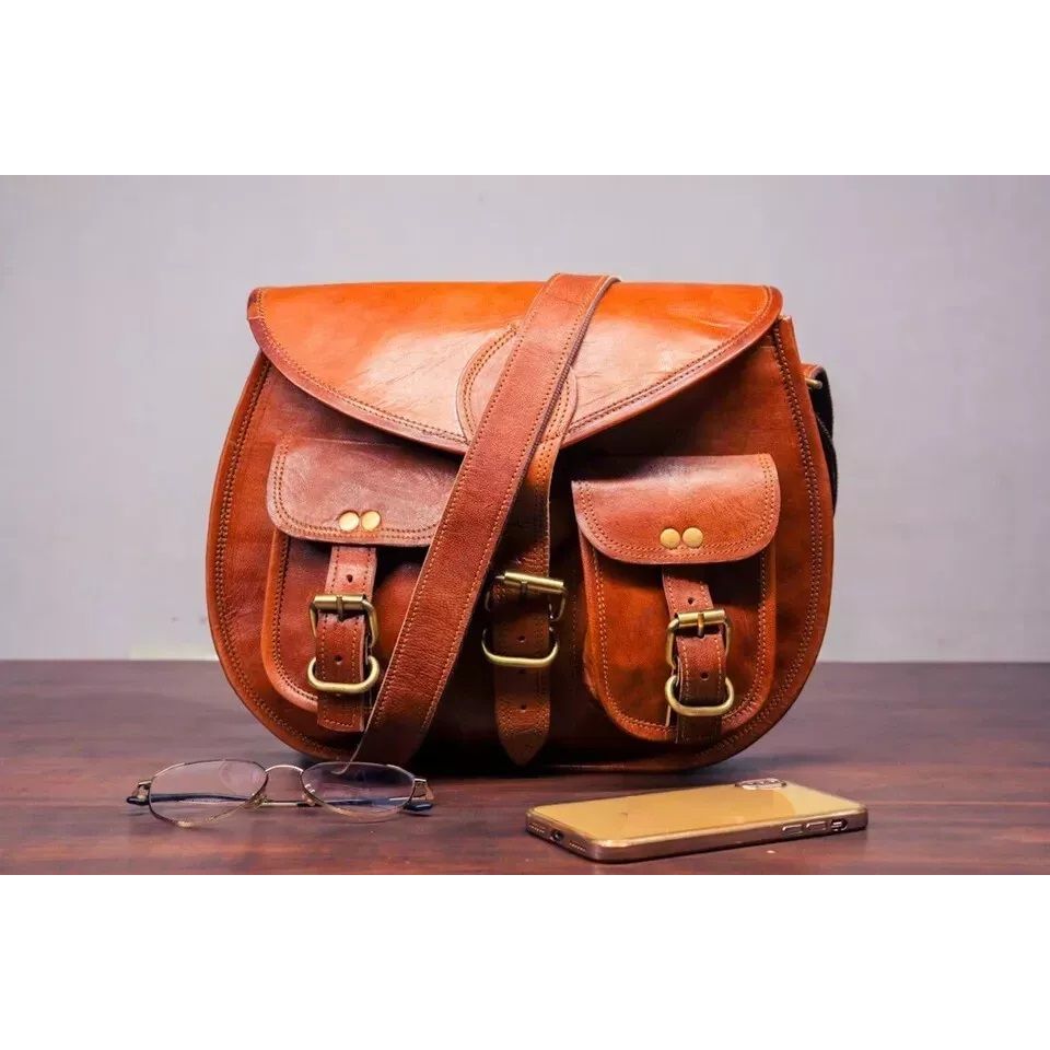Handmade Real Goat Leather Vintage Style Women's Crossbody Shoulder Bag