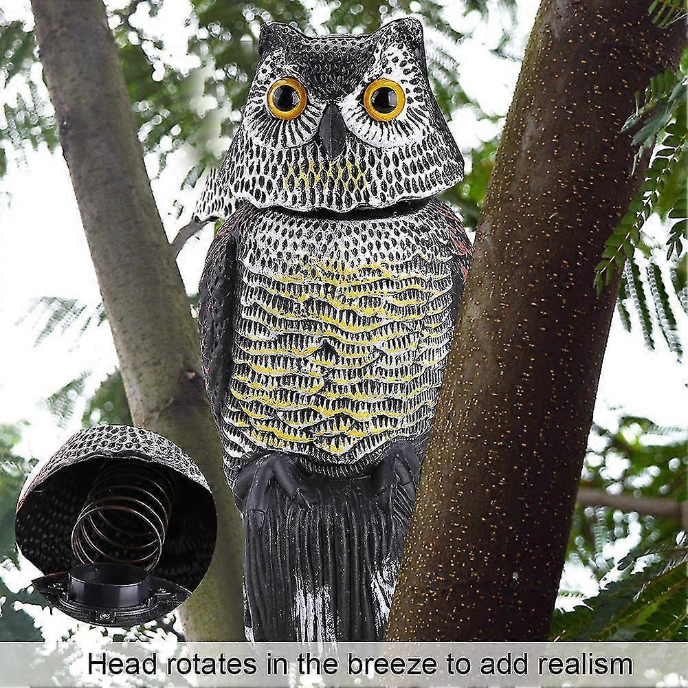 Rotating Head Owl Decoy Protection Repellent Bird Pest Scarer Scarecrow Garden Have Sound