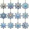 Blue Snowflake Wooden Ornaments Double-sided- Nordic Christmas Tree Decor & Cabinet Hanging for Holiday Home Party
