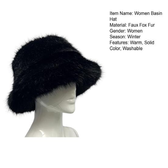Yousheng Women Basin Hat Faux Fur Rich Colors Soft Thickened Fluffy Keep Warm Decorative Creative Design Bucket Hat Clothes Accessory