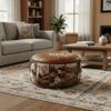 Unfilled Oil Painting Pattern Stool Cover PU Leather Floor Seat Cushion  Home Decor