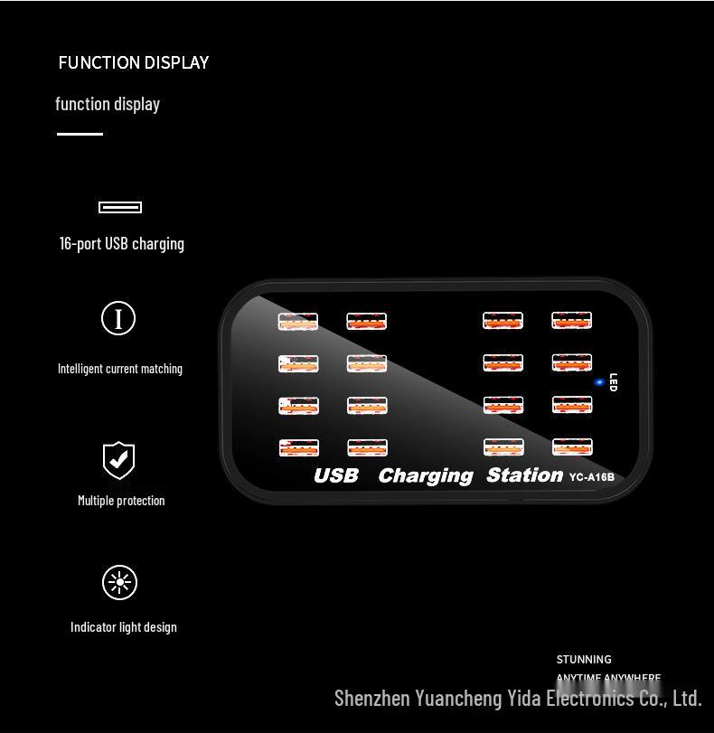 Germany 2026 YF16 100W USB Multi-Port Desktop Charger: Fast Charging Station for Mobile Devices