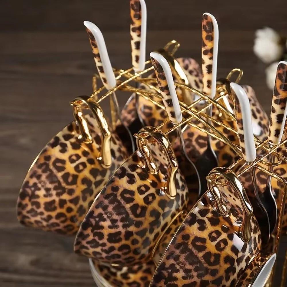 Bone China Ceramic Coffee Cup Set Leopard Print Milk Mug High-End Teacup With Saucer Home Use
