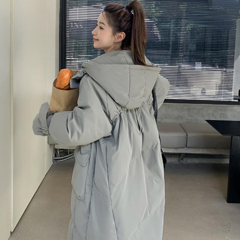 Женский зеленый пуховик с капюшоном, длинная хлопковая одежда, новая зимняя корейская мода, свободные теплые утолщенные ветрозащитные пальто большого размера, топы