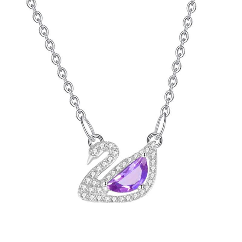 Серебряное ожерелье-лебедь S925 для женщин, многоцветный хрусталь, цепочка на ключицу, модное украшение