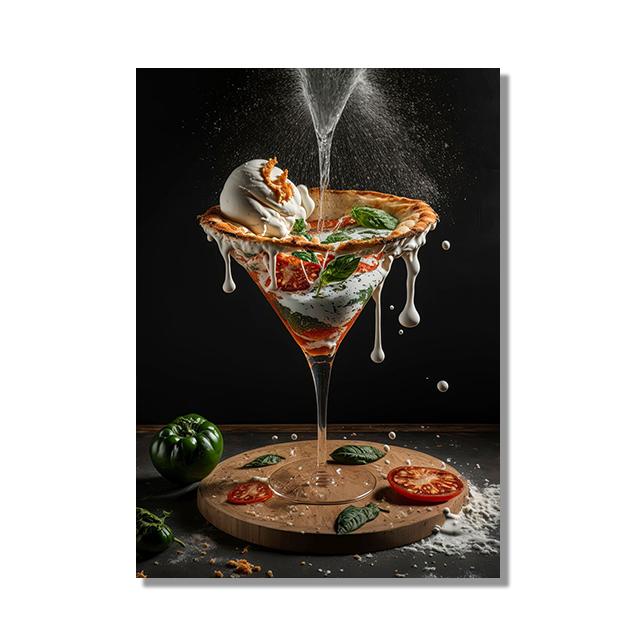 Retro Cocktail Explosion Canvas Painting, Whiskey, Iced Juice, Ice Tea Drinks, Posters Prints,Club, Restaurant, Bar, Home