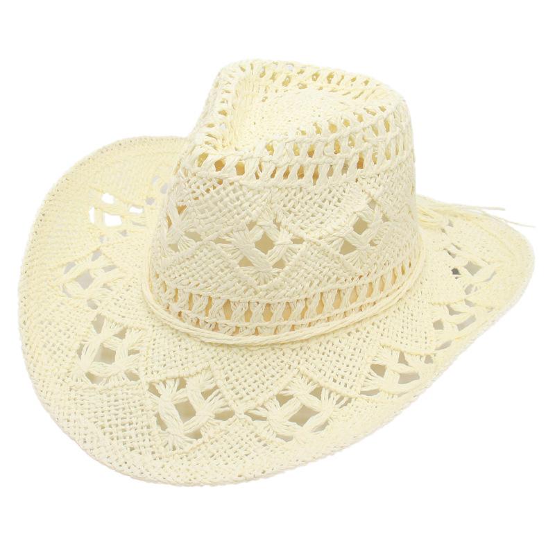 Rolled Beach Hat Western Cowboy Hat Hollow Sun Hat Straw Hat Ins Wind Jazz Hat Men and Women