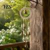 Handcrafted Vintage Style Decor Metal Wind Chimes with Bells And Wishing Bottle, Rustic Witch Hemp Rope Wood Ring, Bohemian Hanging Ornament