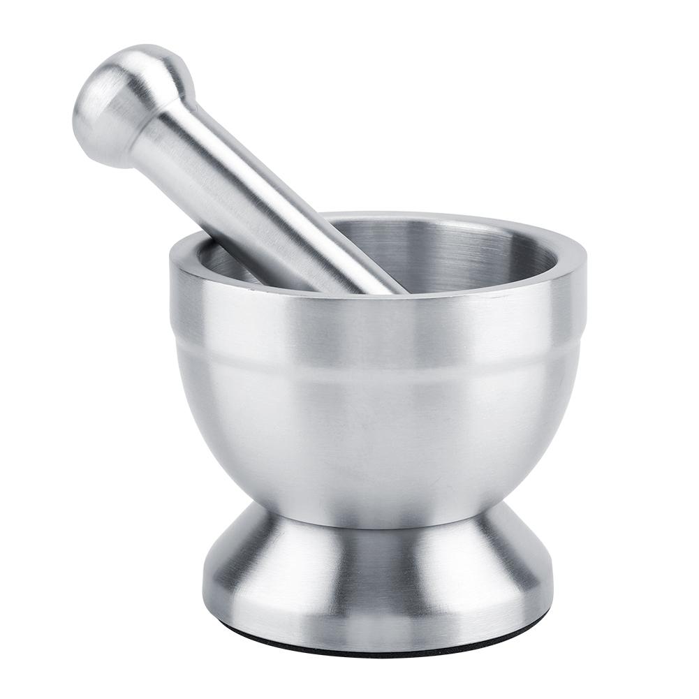 Stainless Steel Mortar Pestle Beans Garlic Spices Foodstuffs Grinder Kitchen Tool with Lid