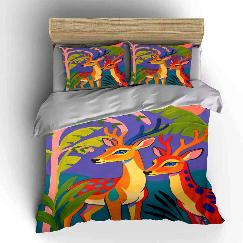 Colorful deer and foliage. Bedding sets Duvet cover sets Duvet covers Pillowcases(1 * Duvet Cover 2 * Pillowcases, without duvet insert)