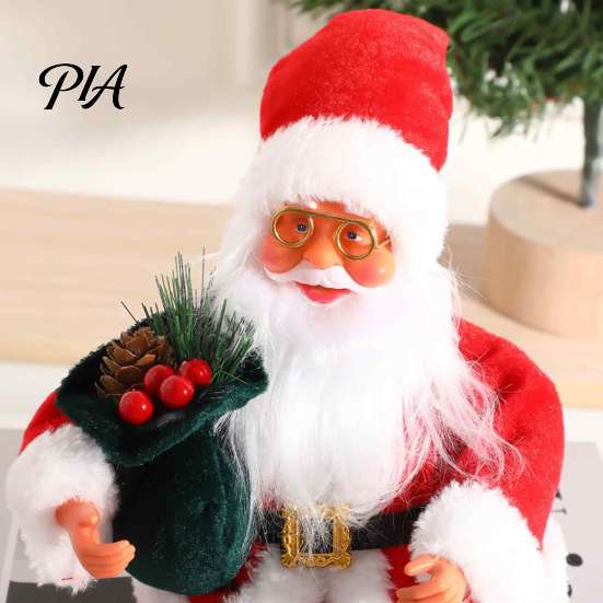 Traditional Santa Claus Figure Plush Figurine, 11.81 Inch Christmas Sitting Fabric Shelf Sitter Decor Doll for Holiday Home Decoration And Festive
