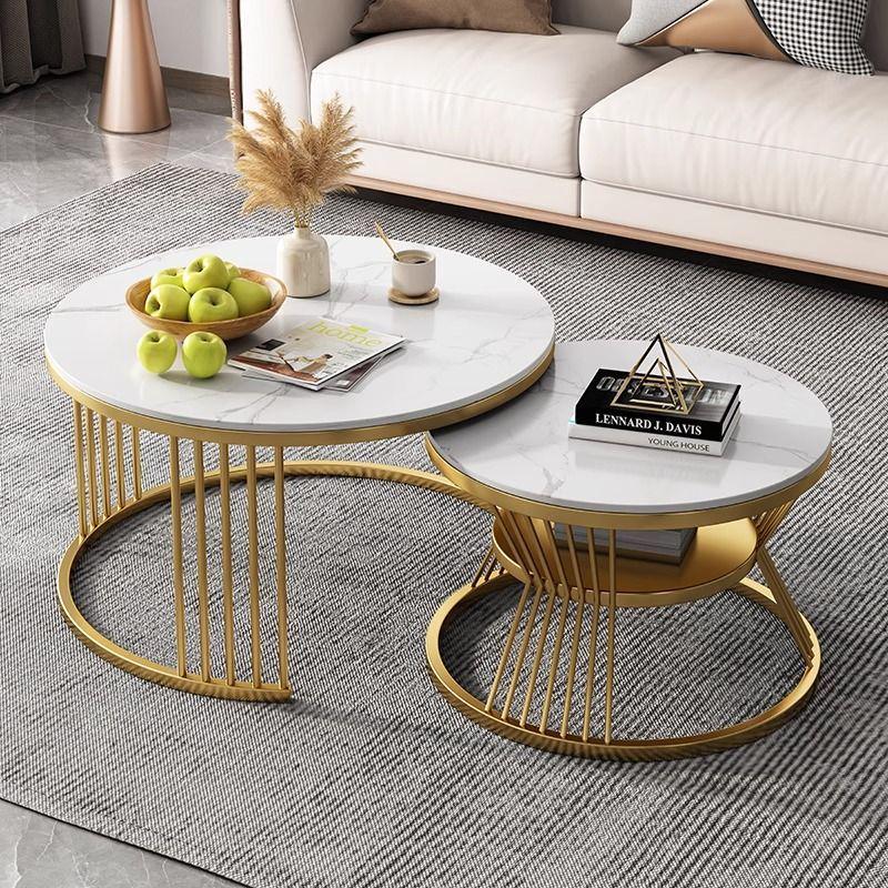 Contemporary Round Sintered Stone Coffee Table Set for Small Living Rooms