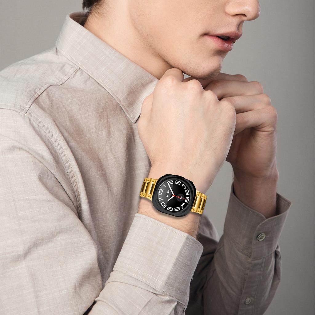 For Samsung Galaxy Watch Ultra 47mm Stainless Steel Watch Strap Buckle Design Wrist Band