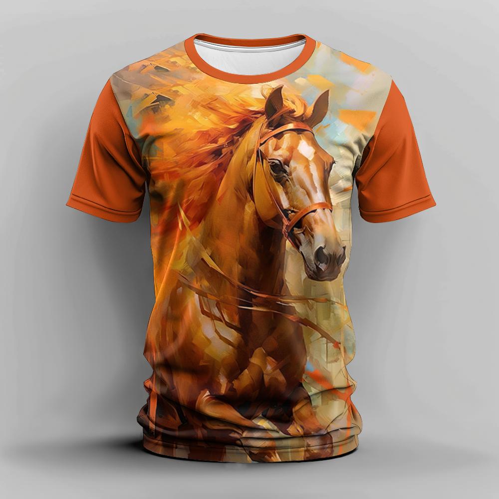 Летняя мужская футболка с принтом лошади 3D, повседневная футболка с круглым вырезом и коротким рукавом, свободная одежда, футболки с изображением животных, модная уличная одежда, гонки