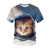 Летняя футболка с принтом котенка в формате 3D, мужская повседневная футболка с круглым вырезом и короткими рукавами