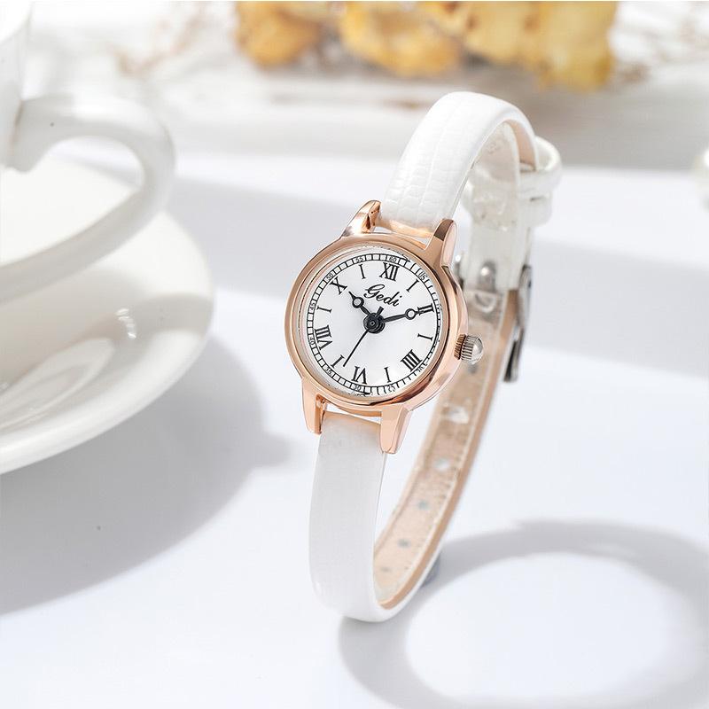 Retro Compact Student Watch Niche High-End Small Disc Belt Watch Waterproof Quartz Women'S Watch