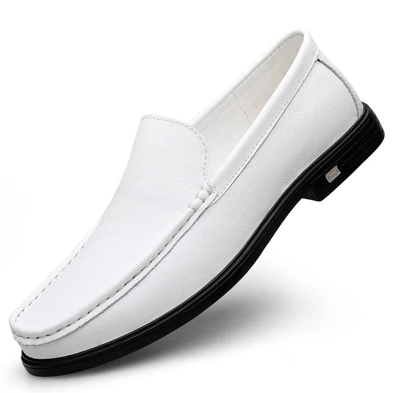 Genuine Leather Men Casual White Gentleman Loafers Slip On Shoes Low Heel Walking Male Comfortable Driving Shoes Brand Moccasins