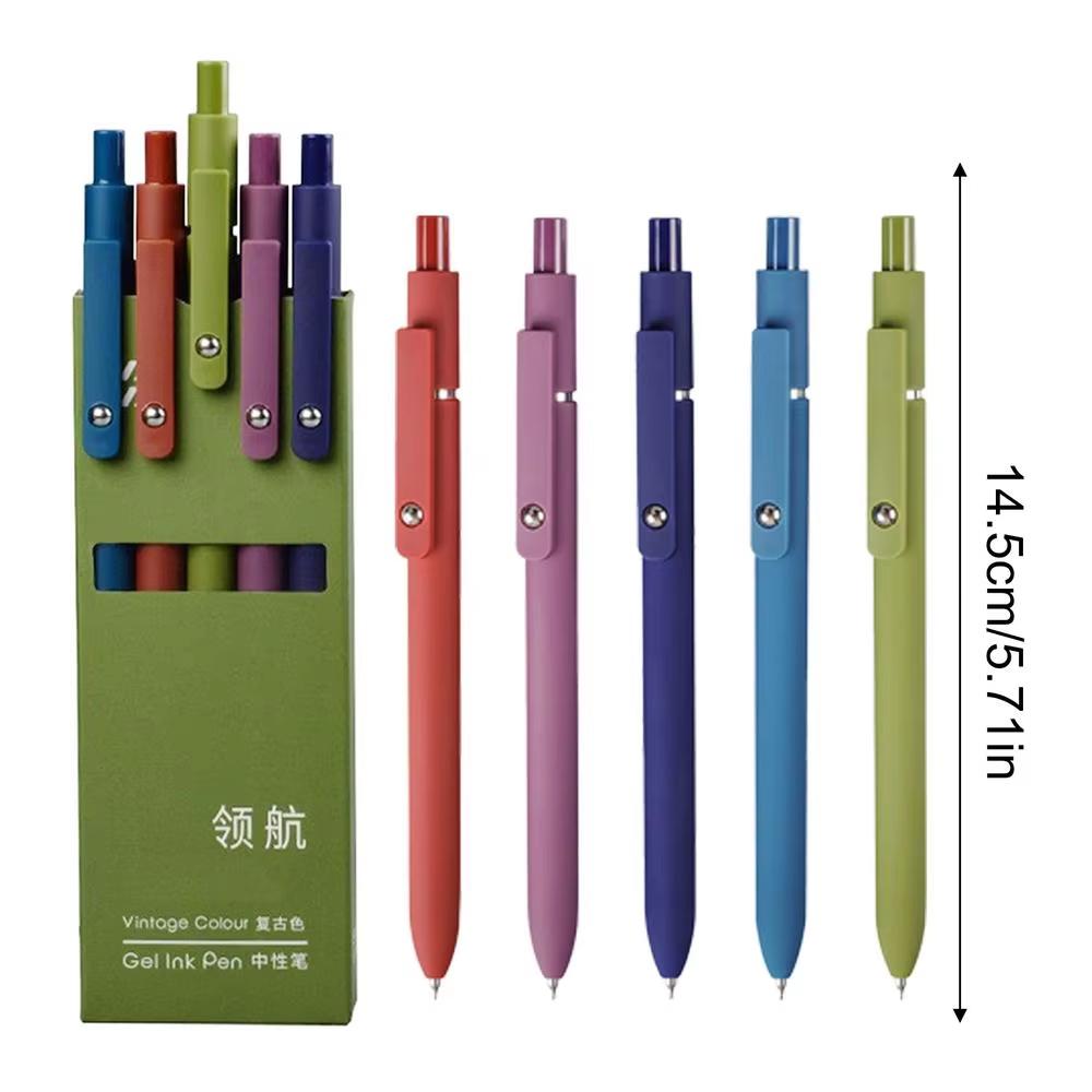 5Pcs Stress Relief Carbon Gel Pens Set High Value Rainbow Press Type Quick Drying for Students Nurses Journal Office Supplies