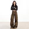 Autumn 2024 Leopard Print Wide-Leg Overalls with Multi-Pocket Design