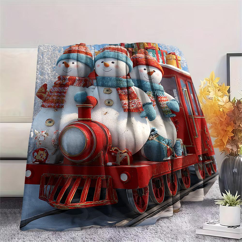 snowmen Print Flannel Blanket, High quality Comfortable for All Seasons, Home Decor, Warmth and Comfort, Perfect for Christmas Gifts