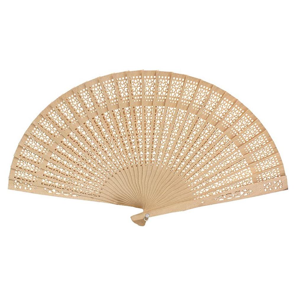 5pcs Wooden Fan Chinese Style Hollow Folding Fan Printing Sandalwood Shank Fan For Church Wedding Favors Gifts Home Decoration