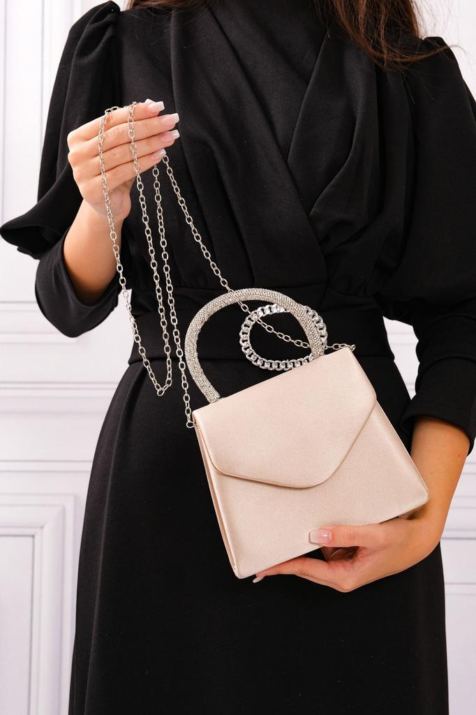 Women's Stylish and Useful Evening Dress Bag Women's Nude Satin Evening Dress Shoulder Bag with Stone Holding Detail