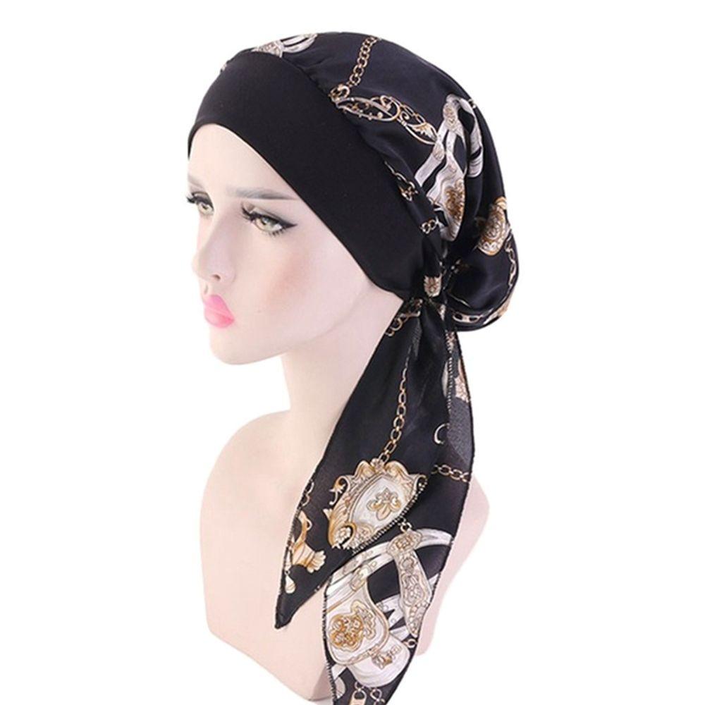 Fashion Headwear Pre-Tied Elastic Chemo Pirate Cap Hair Loss Hat Muslim Turban Cancer Head Scarf
