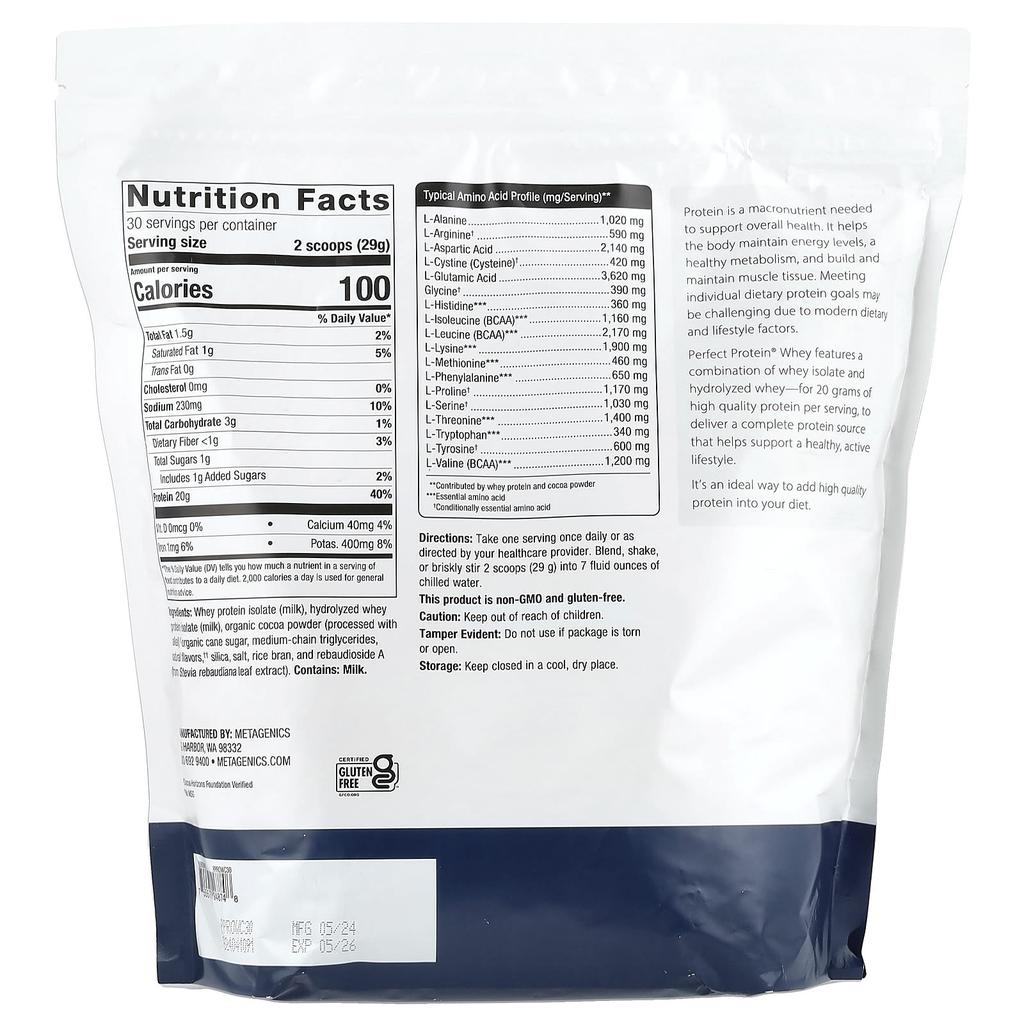 Perfect Protein® Whey, Natural Chocolate, 870G (1Lb 14.69Oz)