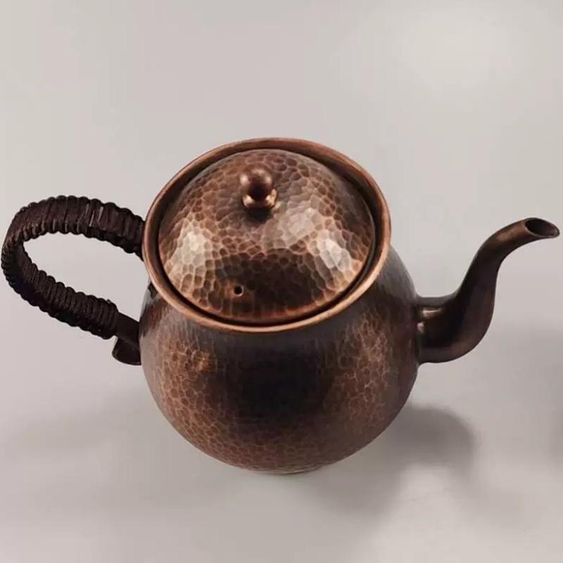 Винтажный кофейник из чистой меди, Ручка с молотковой текстурой и плетением, 1000 мл, Жаропрочная фильтрующая чайник, Ручной работы, Чайник, Подарок другу