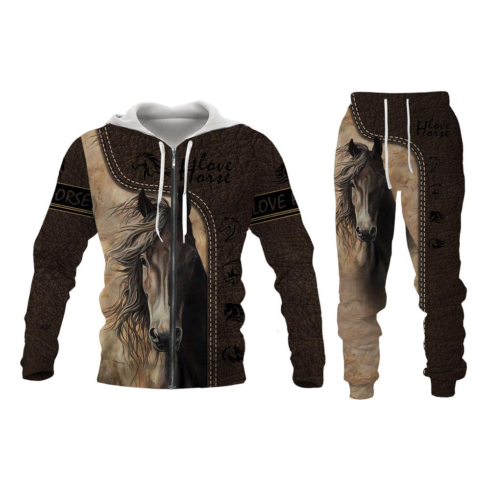 Спортивный костюм с 3D толстовкой с рисунком лошади и животного, Мужская забавная уличная куртка с капюшоном и костюм на молнии, комплекты с длинными рукавами