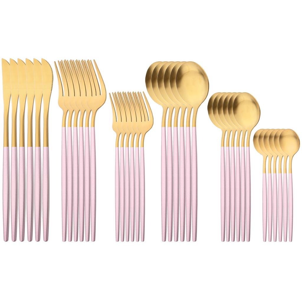 36Pcs Matte Stainless Steel Cutlery Set Mint Gold Dinnerware Set Knife Forks Coffee Spoon Silverware Western Kitchen Tableware