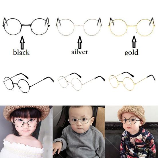 Vintage Round Metal Frame Resin Lens Kids Eye Glasses Photography Studio Prop