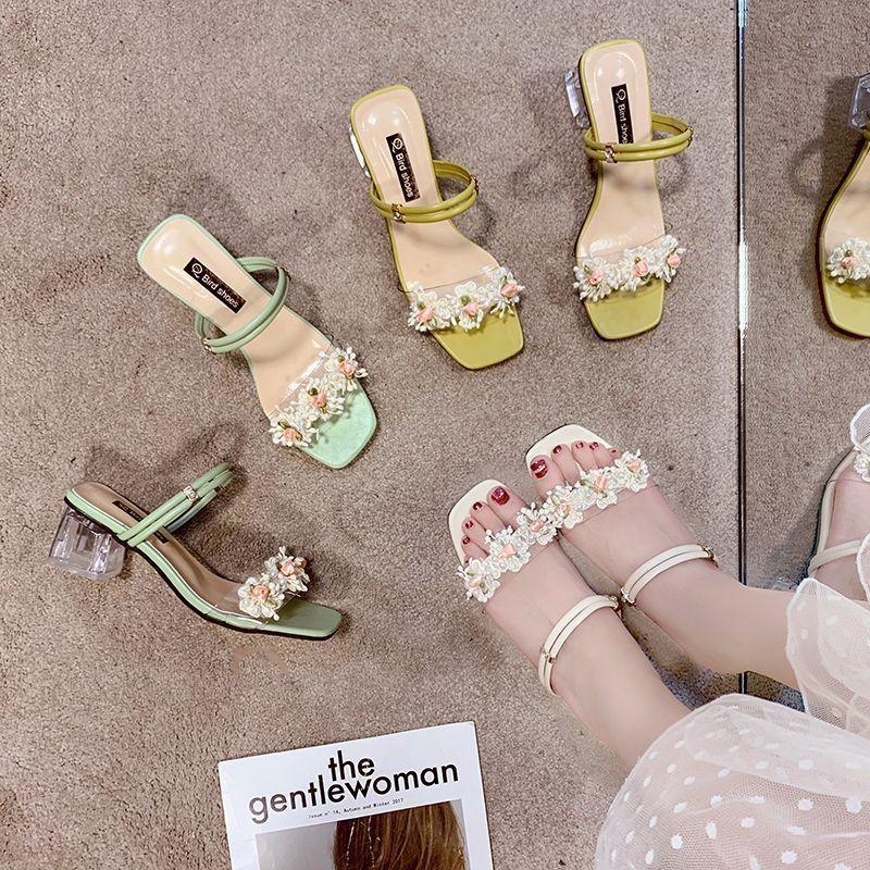 Простые и универсальные женские босоножки на среднем каблуке, босоножки-однословки, летние прохладные шлепанцы с открытым носком и толстым каблуком для женщин, новинка лета 2025