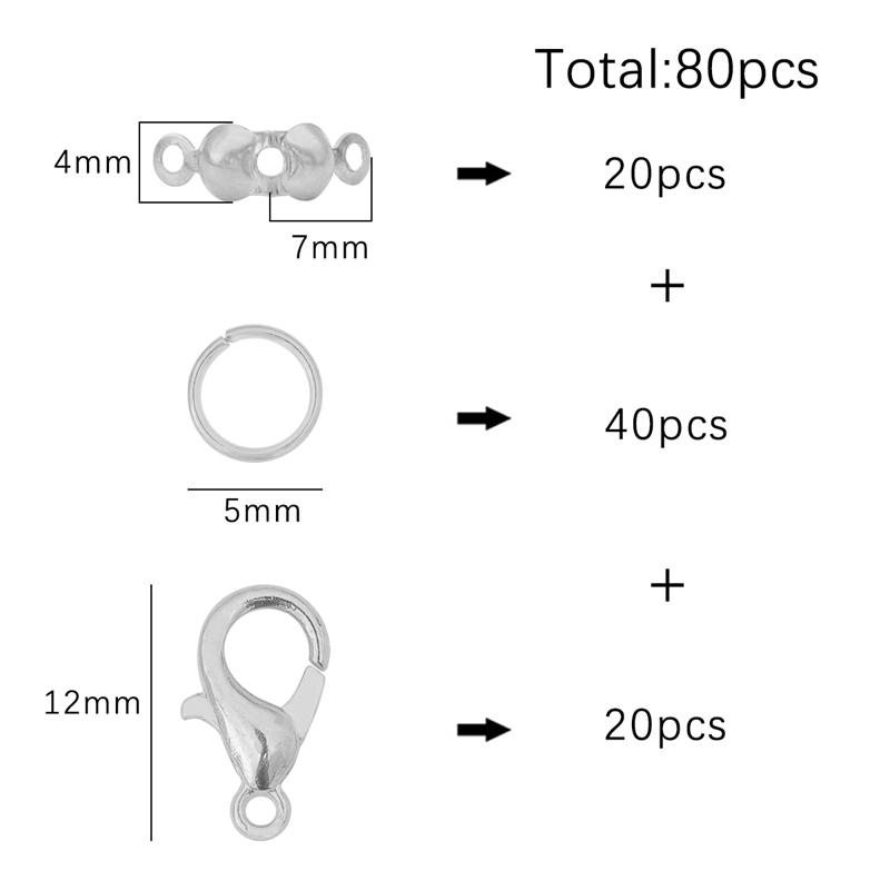 80 шт./пакет, застежка-лобстер, соединительные кольца, соединительная застежка, обжимной конец для браслета, цепочки и ожерелья, принадлежности для самостоятельного изготовления ювелирных изделий