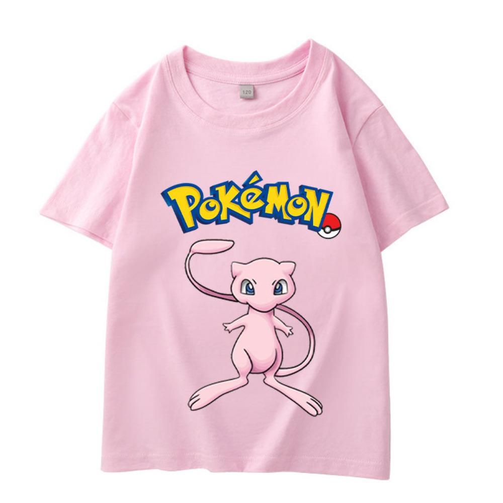 Summer Children's Playful Pikachu Print Short-sleeved Casual T-shirt for Boys and Girls, Comfortable and Soft.