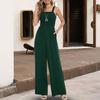 Летние комбинезоны без рукавов для женщин с высокой талией, широкие брюки, комбинезон с карманами, квадратный вырез, цельный свободный комбинезон