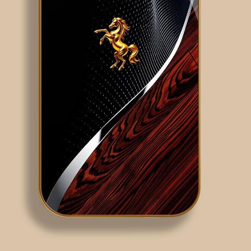 Golden Horse Pattern Gold Metallic Paint Glass Phone Case For 17 11 12 13 14 15 16 Pro Max 15 Plus 17Air 16E Cover