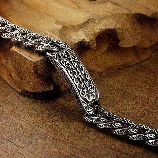 Новый мужской браслет серебряного цвета с благоприятным узором, тип булавки в стиле ретро, мужские и женские кольца в одном стиле, браслет с пряжкой, ювелирные изделия