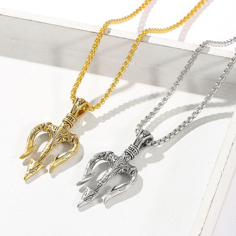 Мода Новый Ретро Рок Винтаж Панк Кулон Трезубец Нептуна Хип-Хоп Чокер Ожерелье