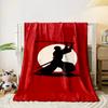 Silhouette of a kneeling samurai with a sword, set against a red background. for all seasons blanket lunch break throw gift