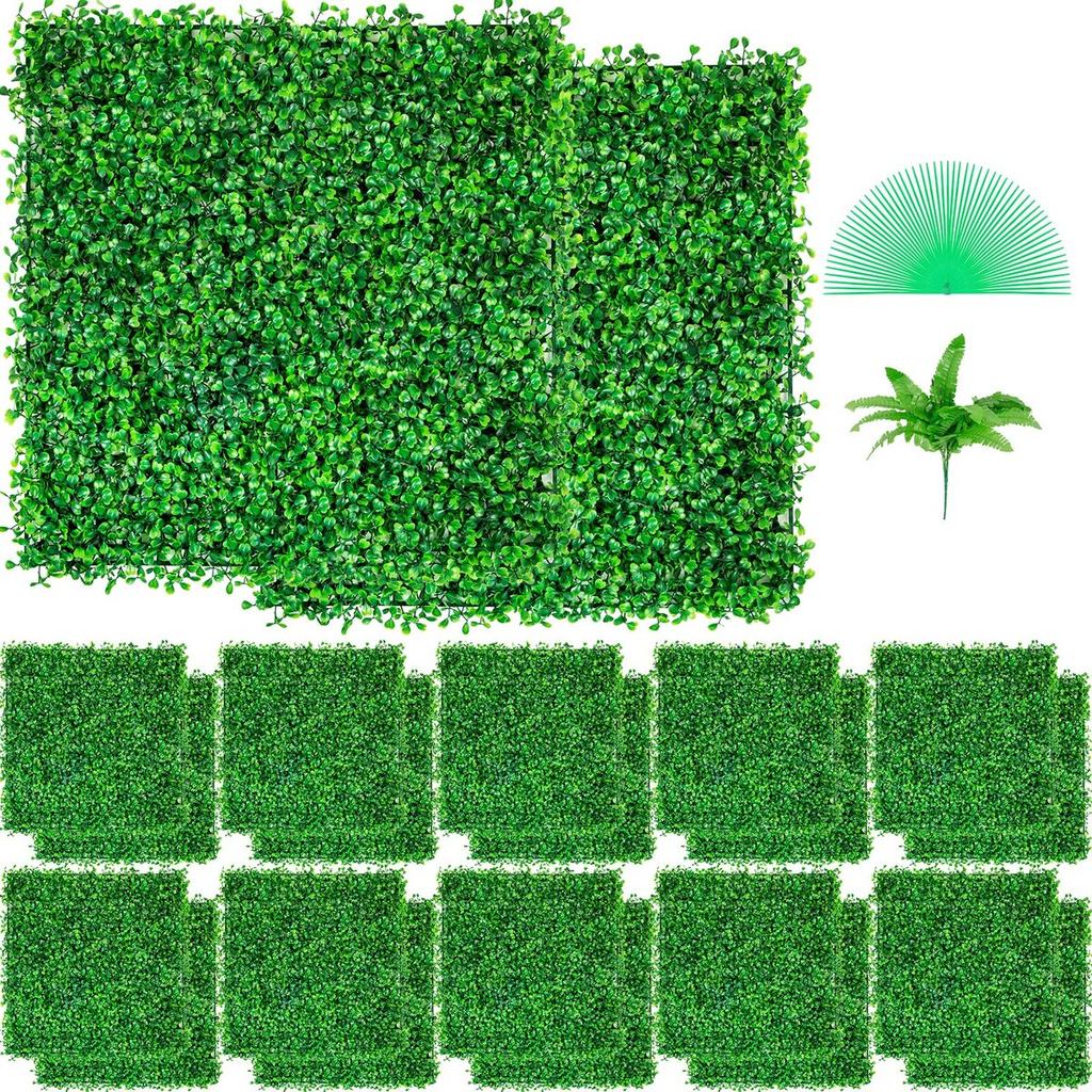 Artificial Boxwood Panel UV 24PCS Boxwood Hedge Wall Panels Artificial Grass Backdrop Wall 10"x10" 4 cm Green Grass Wall Fake Hedge for Decor Privacy