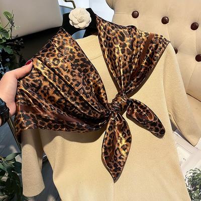 New 90*90 Foulard Leopard Silk Scarf for Women's Silk Scarf Designer Luxury Handkerchief for Head Neckerchief Purse Scarf SJ05
