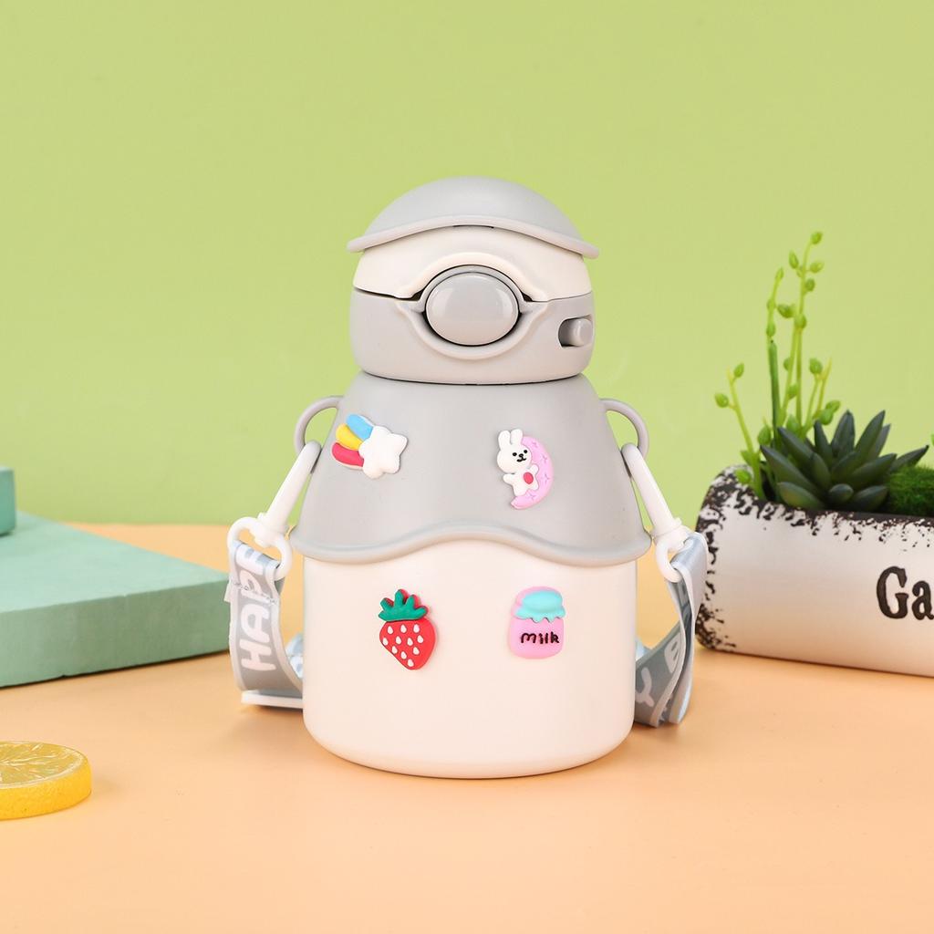 Новая мультяшная фигурка Круглый живот Питьевая чашка Стальная детская термокружка Кружка Мужские и женские студенты Портативная чашка-переноска с соломинкой