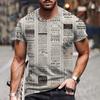 Summer Round Neck 3D Classic Retro Old Newspaper Print Top Fashionable Casual Short Sleeved Men's T-shirts