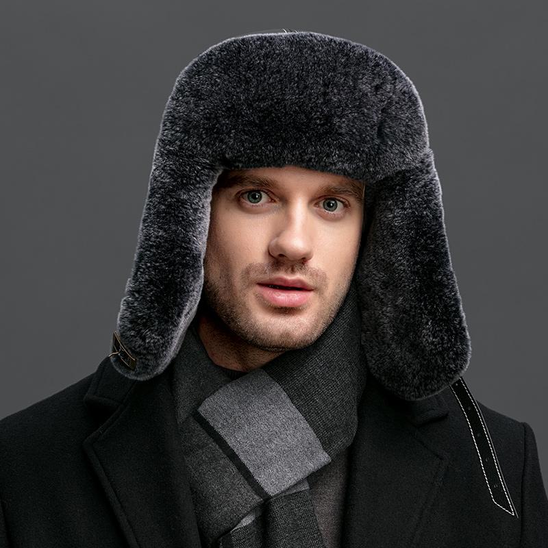 Меховая шапка мужская повседневная теплая шапка-бомбер из меха бобра и кролика среднего и старшего возраста из овчины, защитная шапка для ушей, зимняя уличная лыжная шапка